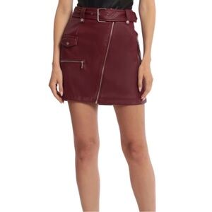 Avec Les Filles Oxblood Faux Leather Moto Mini Skirt Silver Hardware Medium NWT